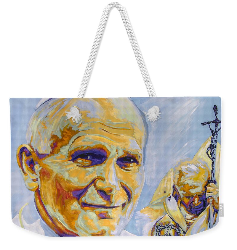 Pope John Paul Ii Weekender Tote Bag featuring the painting Saint John Paul II by Steve Gamba