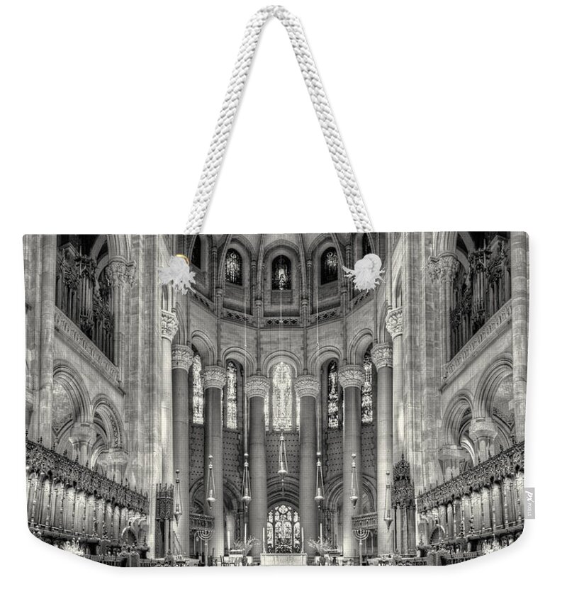 Altar Weekender Tote Bag featuring the photograph Saint John the Divine Interior bw by Jerry Fornarotto