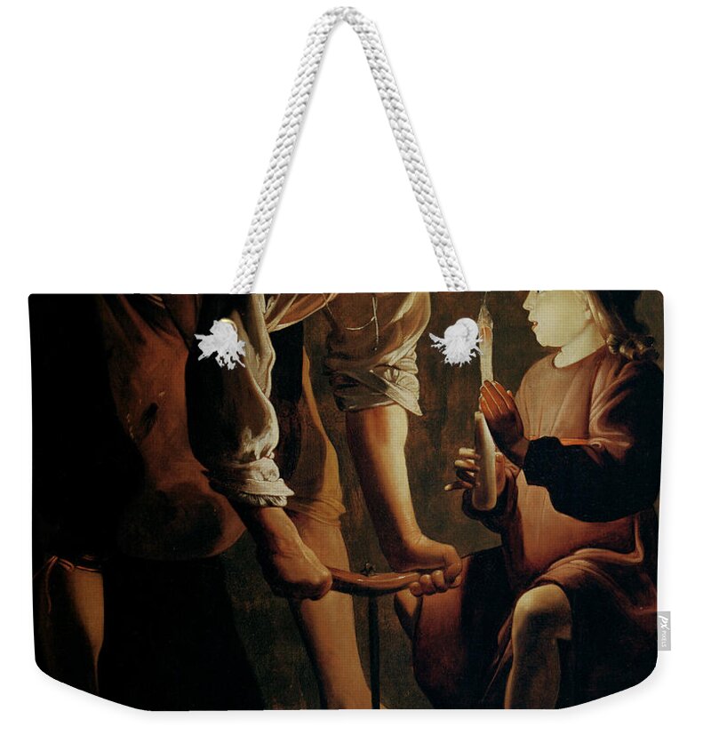 Georges De La Tour Weekender Tote Bag featuring the painting Saint Joseph the Carpenter by Georges de la Tour