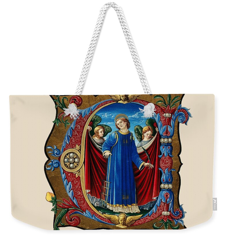 Historic Weekender Tote Bag featuring the photograph Saint Lawrence Of Rome by Wellcome Images