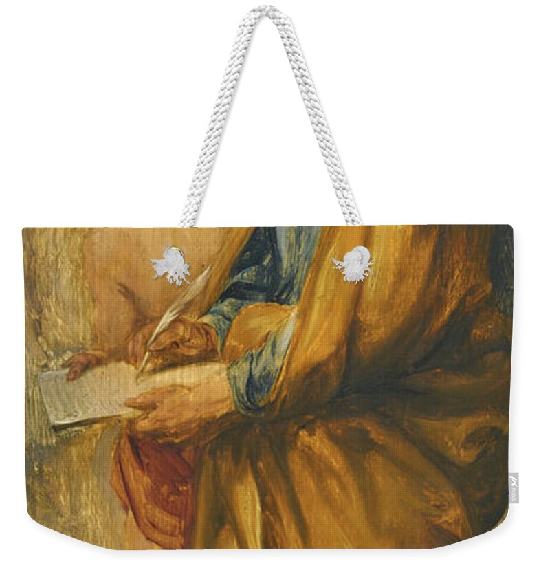 Follower Of Peter Paul Rubens Weekender Tote Bag featuring the painting Saint Matthew by Follower of Peter Paul Rubens