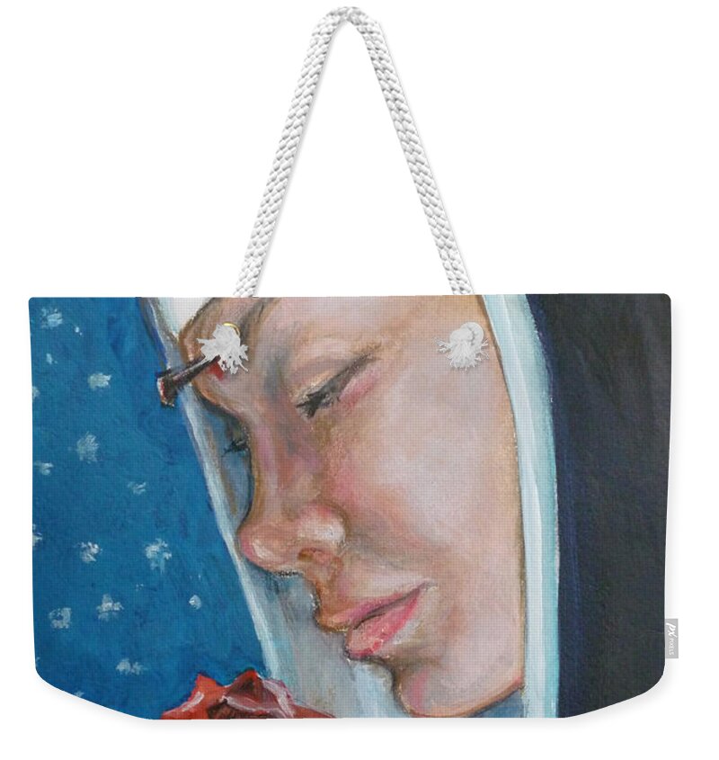 Saint Rita Weekender Tote Bag featuring the painting Saint Rita of Cascia by Bryan Bustard