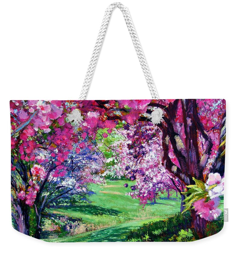 Cherry Blossoms Weekender Tote Bag featuring the painting Sakura Romance by David Lloyd Glover