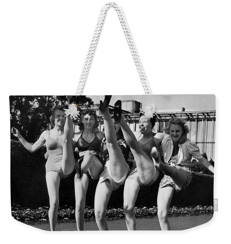 1930s Weekender Tote Bag featuring the photograph Sally Rand's Entertainers by Underwood Archives