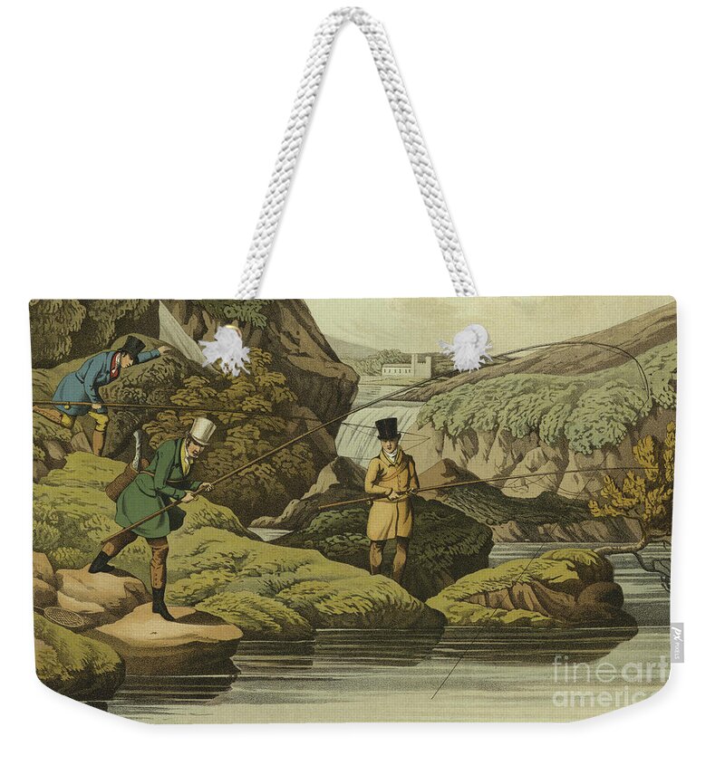 Salmon Fishing Weekender Tote Bag featuring the painting Salmon Fishing by Henry Thomas Alken