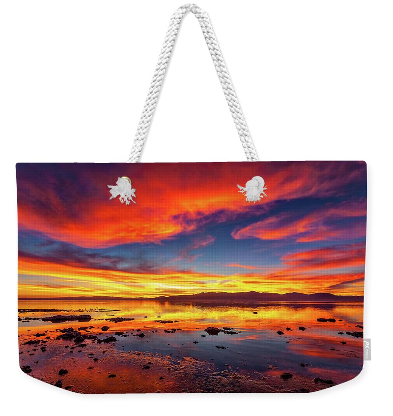 Beauty Weekender Tote Bag featuring the photograph Salton Sea Sunset by Peter Tellone