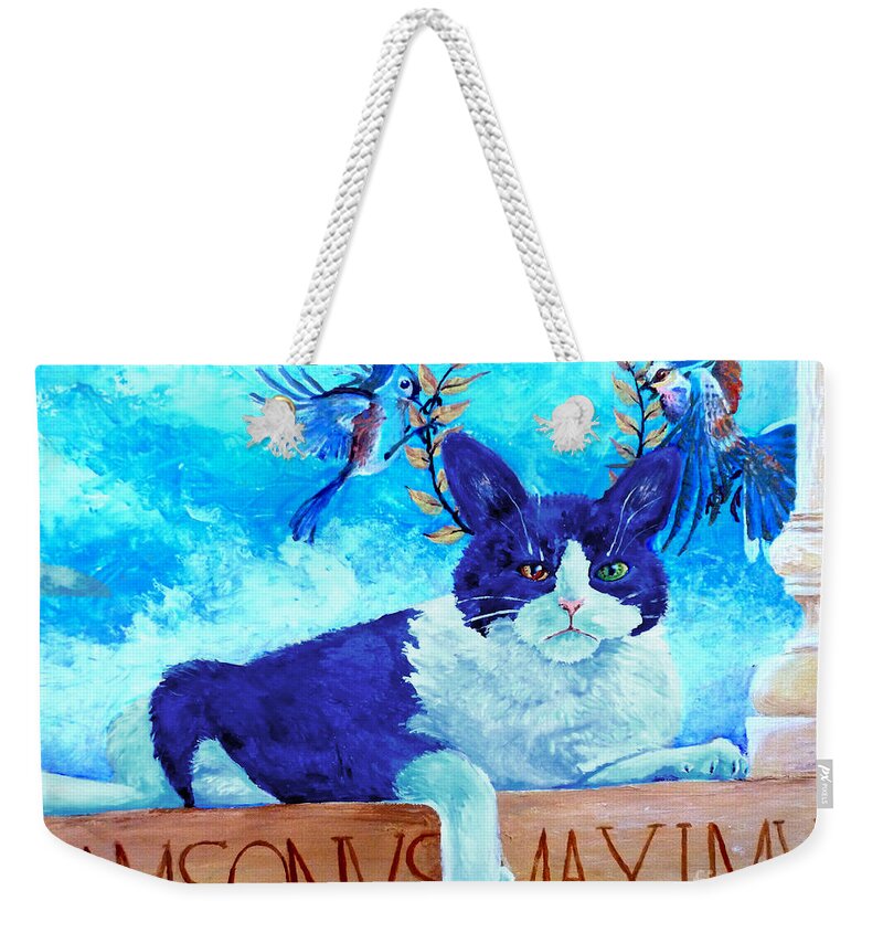 Sam Weekender Tote Bag featuring the painting Sammy the Great and the Winged Victories by Melinda Dare Benfield