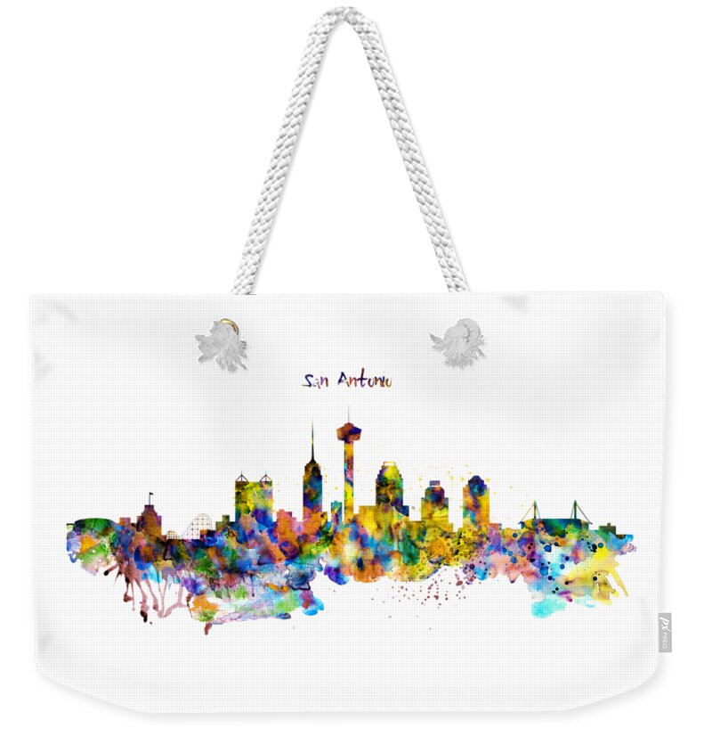 San Antonio Weekender Tote Bag featuring the painting San Antonio Skyline Silhouette by Marian Voicu
