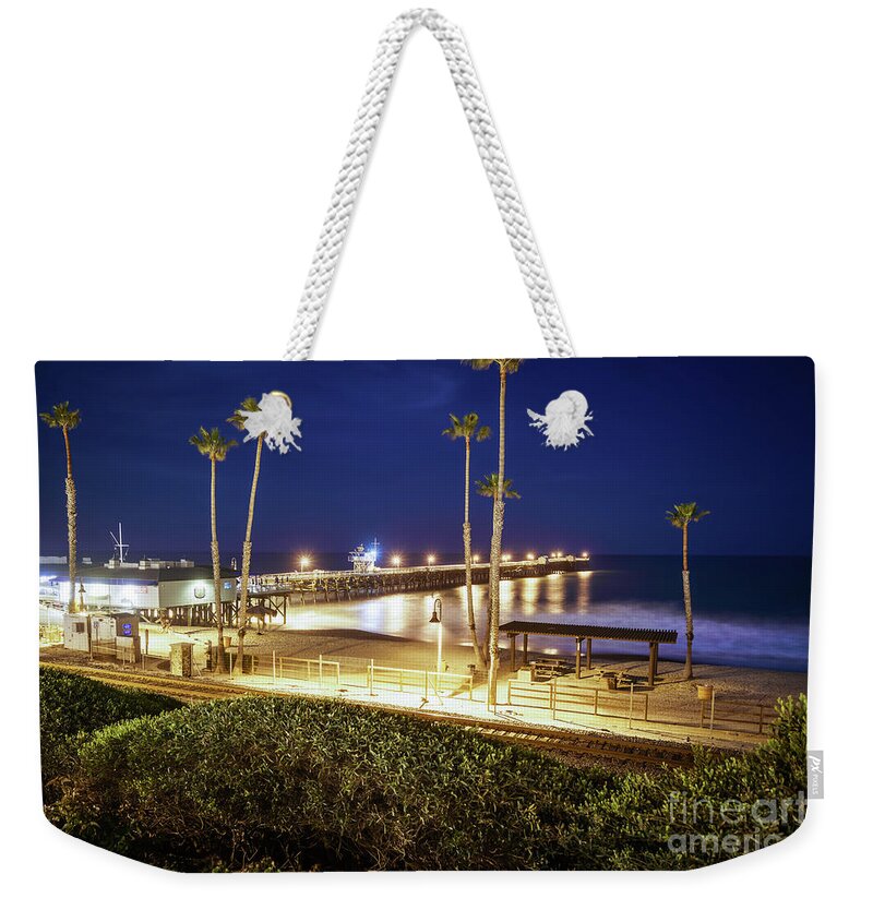 2017 Weekender Tote Bag featuring the photograph San Clemente Pier at Night High Resolution Photo by Paul Velgos