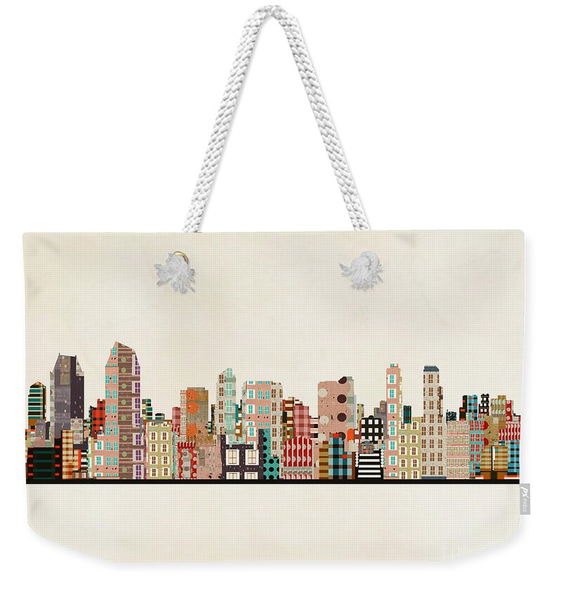 San Diego Weekender Tote Bag featuring the painting San Diego City Skyline by Bri Buckley