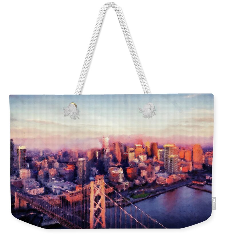 San Francisco Night Weekender Tote Bag featuring the painting San Francisco, Panorama - 03 by AM FineArtPrints