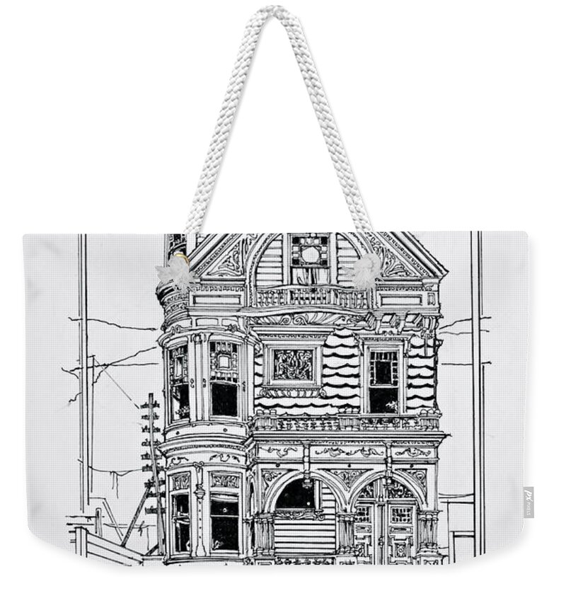San Francisco Victorians Weekender Tote Bag featuring the drawing San Francisco Victorians by Ira Shander
