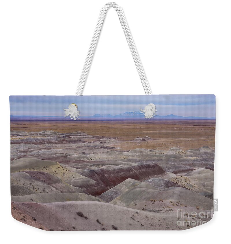 2018 Weekender Tote Bag featuring the photograph San Francisco Peaks and Little Painted Desert by Jeff Hubbard