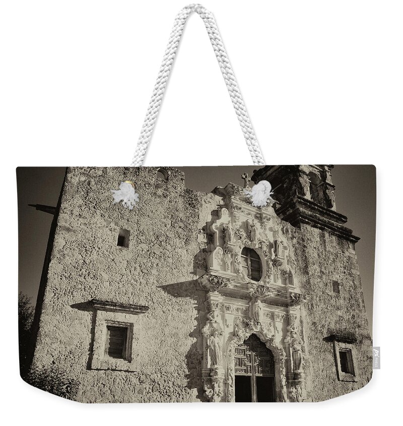 Texas Weekender Tote Bag featuring the photograph San Jose Mission - San Antonio by Stephen Stookey