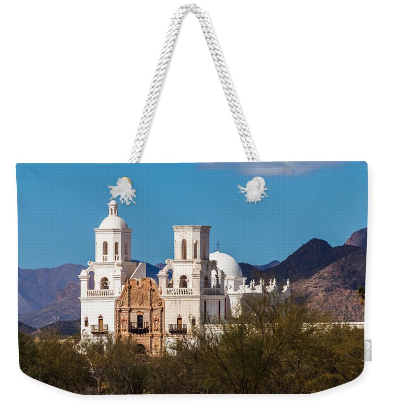 Architecture Weekender Tote Bag featuring the photograph San Xavier Mission Tucson by Ed Gleichman