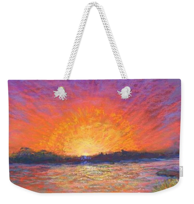 Sunset Weekender Tote Bag featuring the painting Sanctuary Sunset by Minaz Jantz