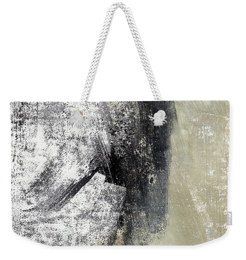 Grey Abstract Weekender Tote Bag featuring the painting Sand and Steel- Abstract Art by Linda Woods