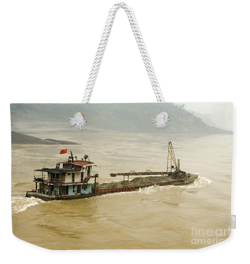 Freighter Weekender Tote Bag featuring the photograph Sand Freighter On The Yangtze River by Inga Spence