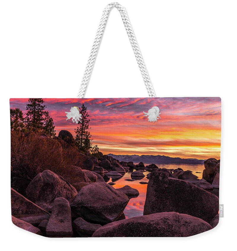 Lake Tahoe Weekender Tote Bag featuring the photograph Sand Harbor Beach by Bryan Xavier