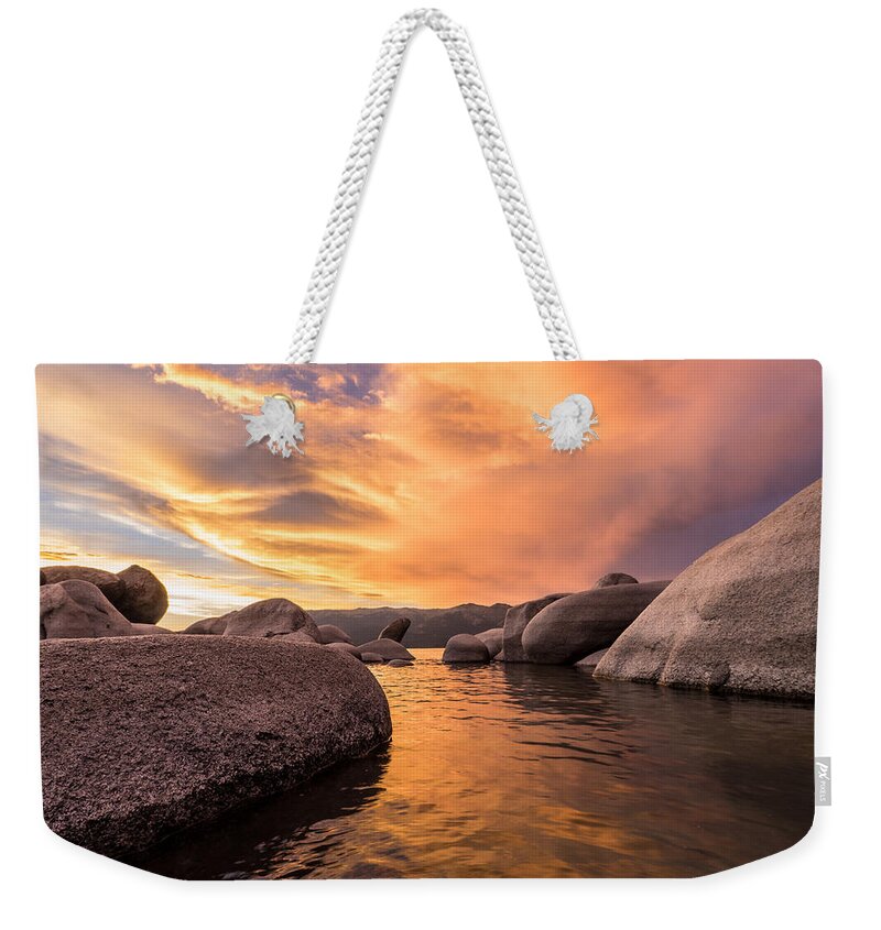 Lake Tahoe Sand Harbor Weekender Tote Bag featuring the photograph Sand Harbor Rocks by Martin Gollery