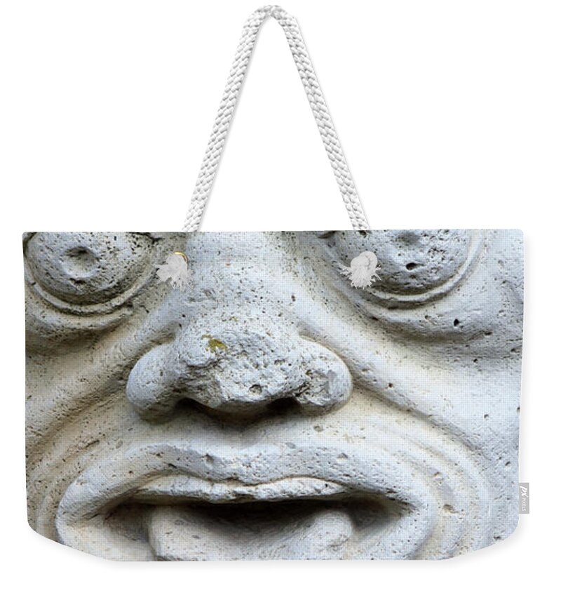 Sculpture Weekender Tote Bag featuring the photograph Sandstone Sculpture at the main entrance of the Corvey monastery by Eva-Maria Di Bella