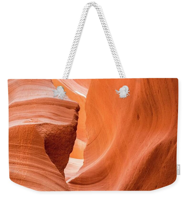 Antelope Canyon Weekender Tote Bag featuring the photograph Sandstone Swirls by Jeanne May