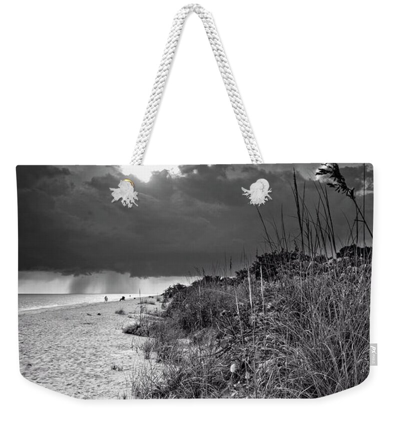 Sanibel Island Weekender Tote Bag featuring the photograph Sanibel Dune At Sunset in Black and White by Greg and Chrystal Mimbs