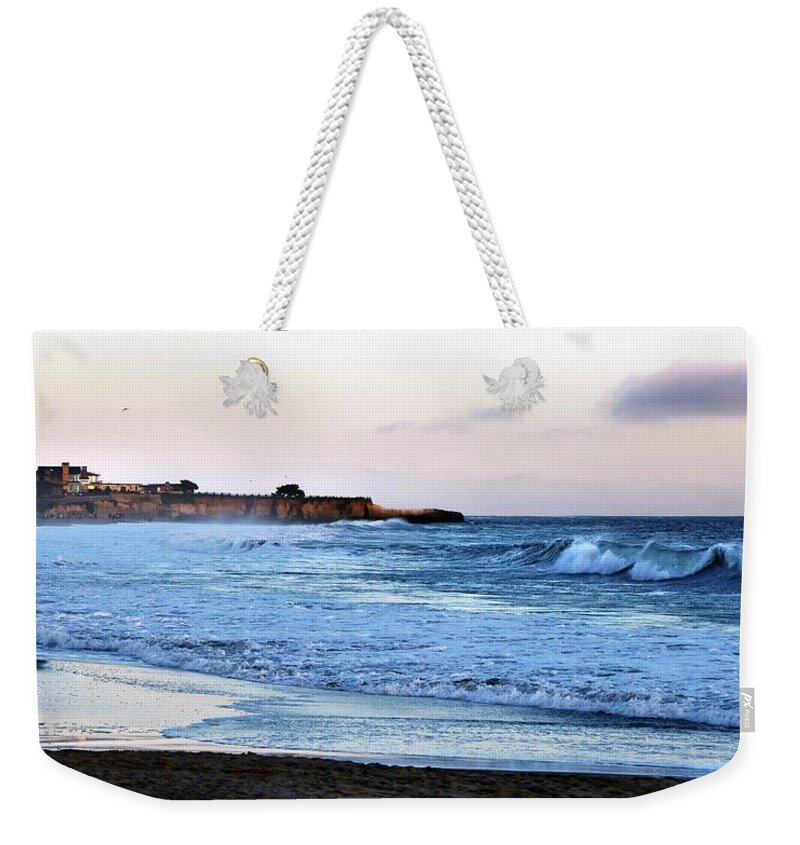 Santa Cruz Weekender Tote Bag featuring the photograph Santa Cruz Bay Waves by Marilyn MacCrakin