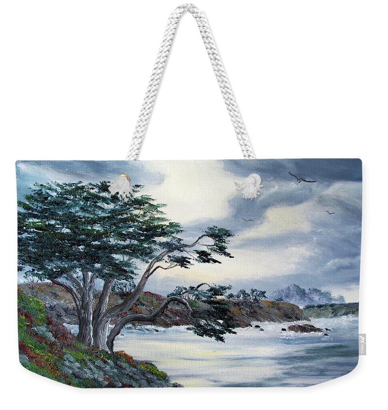 Santa Cruz Weekender Tote Bag featuring the painting Santa Cruz Cypress Tree by Laura Iverson