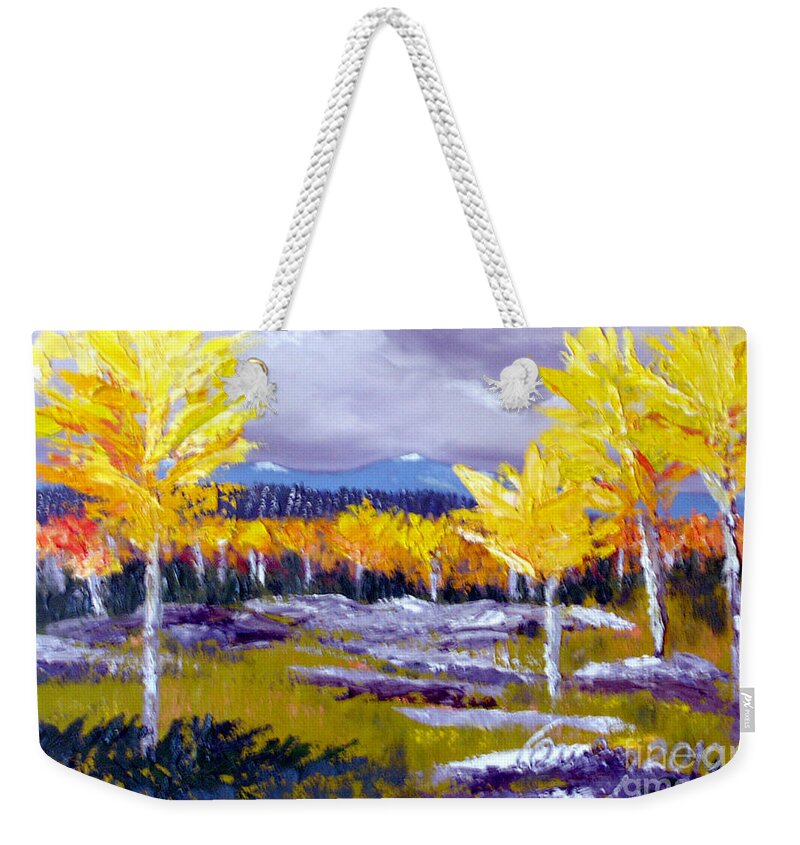 Landscape Weekender Tote Bag featuring the painting Santa Fe Aspens series 4 of 8 by Carl Owen
