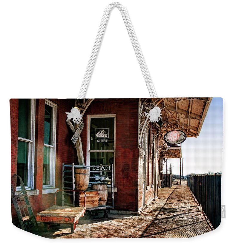 Depot Weekender Tote Bag featuring the photograph Santa Fe Depot of Guthrie by Lana Trussell