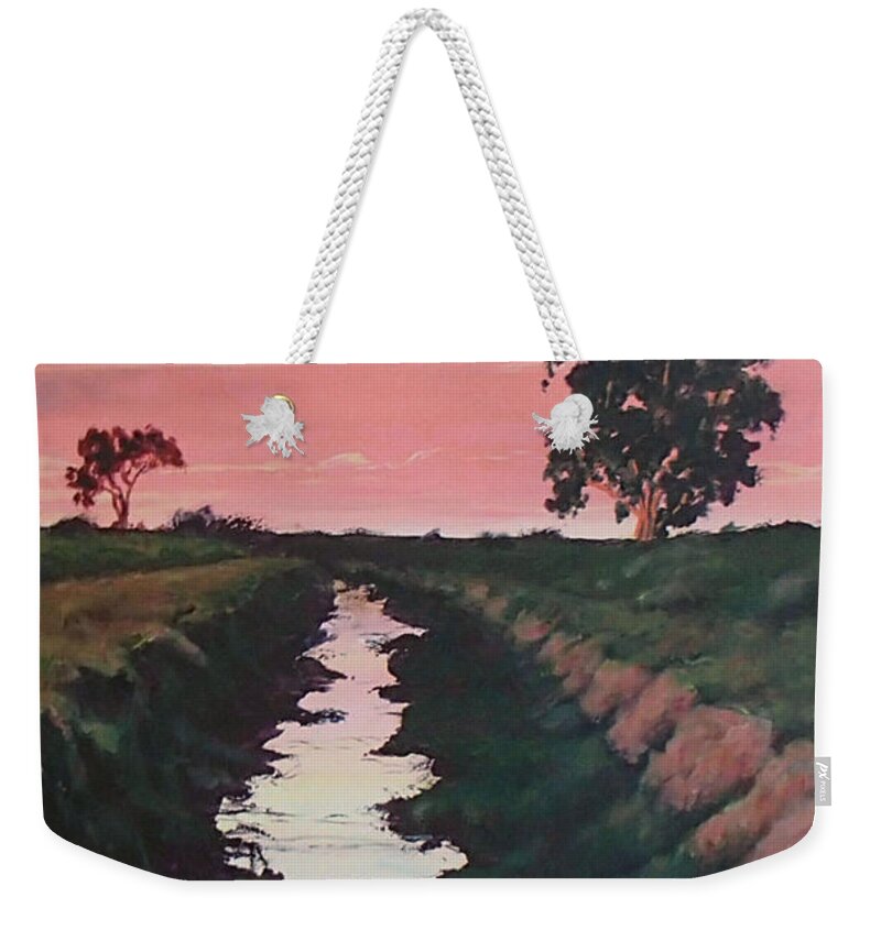 Landscape Weekender Tote Bag featuring the painting Red Skies by Philip Fleischer