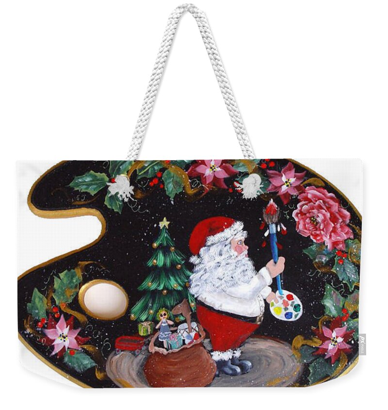 Santa Weekender Tote Bag featuring the painting Santa on a Palette by Quwatha Valentine
