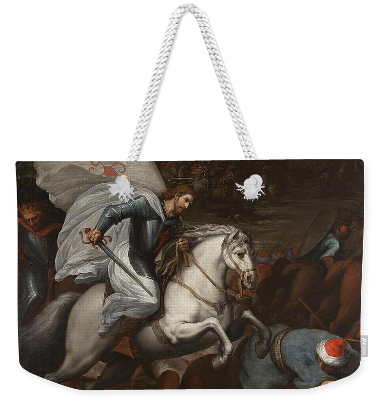 Santiago At The Battle Of Clavijo Weekender Tote Bag featuring the painting Santiago at the Battle of Clavijo by Carducho