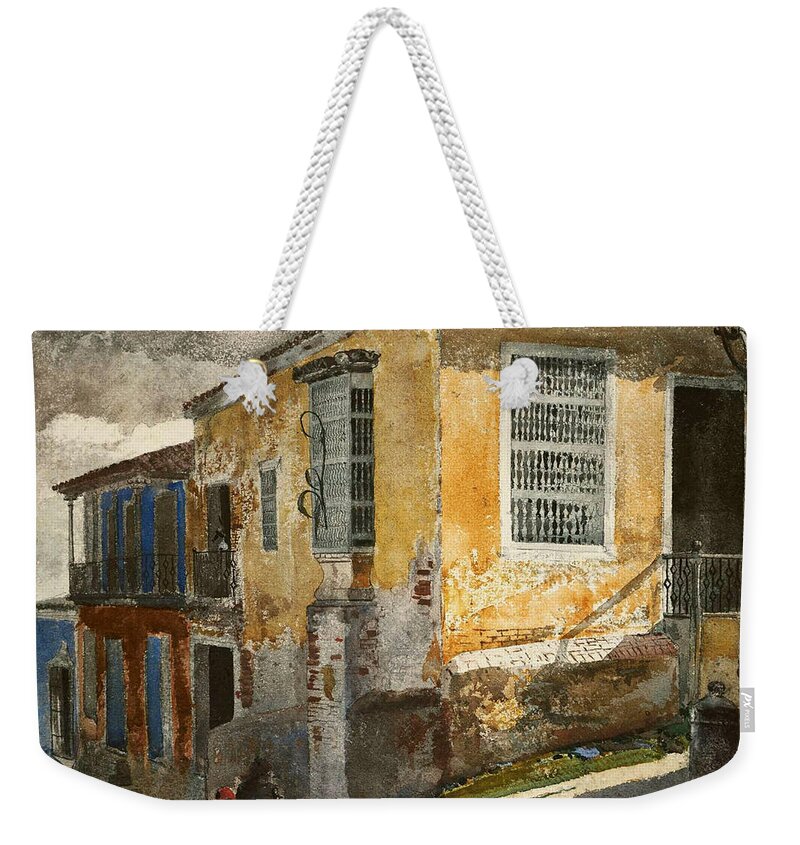 Winslow Homer Weekender Tote Bag featuring the painting Santiago de Cuba. Street Scene by Winslow Homer