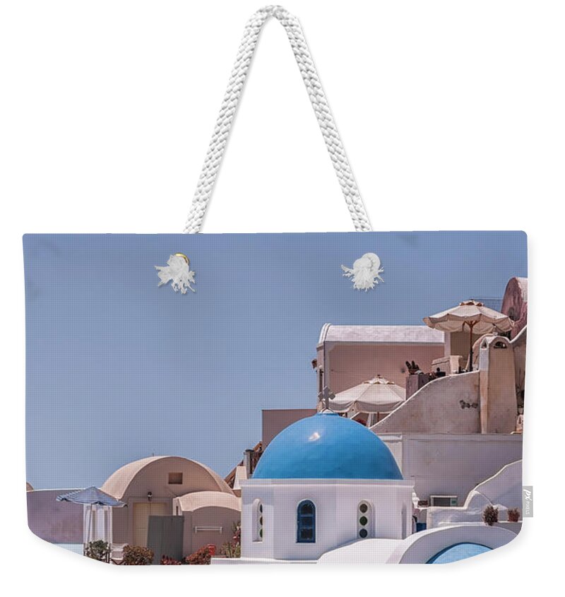 Greece Weekender Tote Bag featuring the photograph Santorini Church in Oia by Antony McAulay