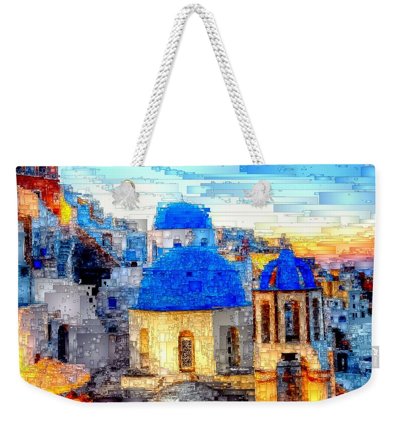 Rafael Salazar Weekender Tote Bag featuring the digital art Santorini Island, Greece by Rafael Salazar