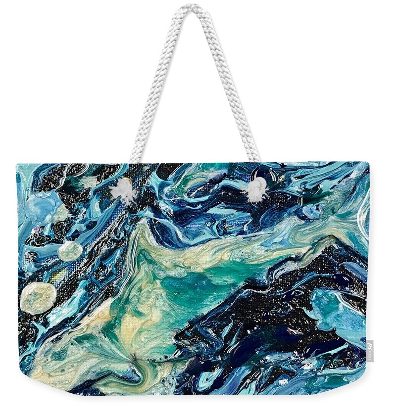 Liquid Pour Weekender Tote Bag featuring the painting Sapphire Swim by Bridget Weber