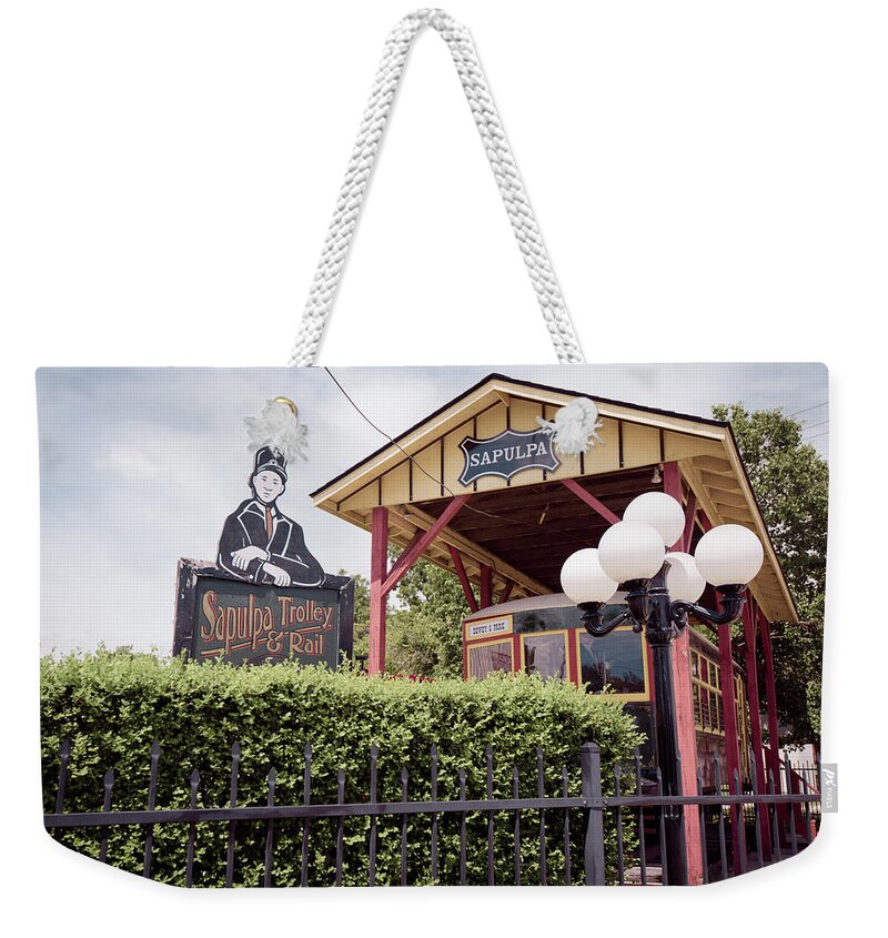 Route 66 Weekender Tote Bag featuring the photograph Sapulpa Trolley Rail - Old Route 66 by Gregory Ballos