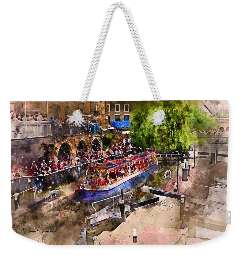 Canvas-print Weekender Tote Bag featuring the digital art Saturday Afternoon at Camden Lock by Nicky Jameson