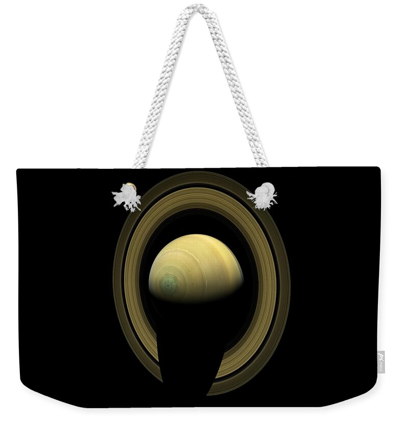 Pia17474 Weekender Tote Bag featuring the photograph Saturn Northern hemisphere EnhancedSaturn Northern hemisphere Enhanced by Weston Westmoreland