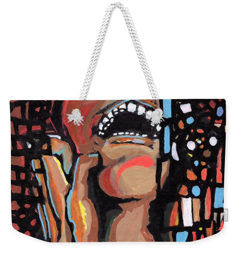 Abstract Weekender Tote Bag featuring the painting Saved by Amy Shaw