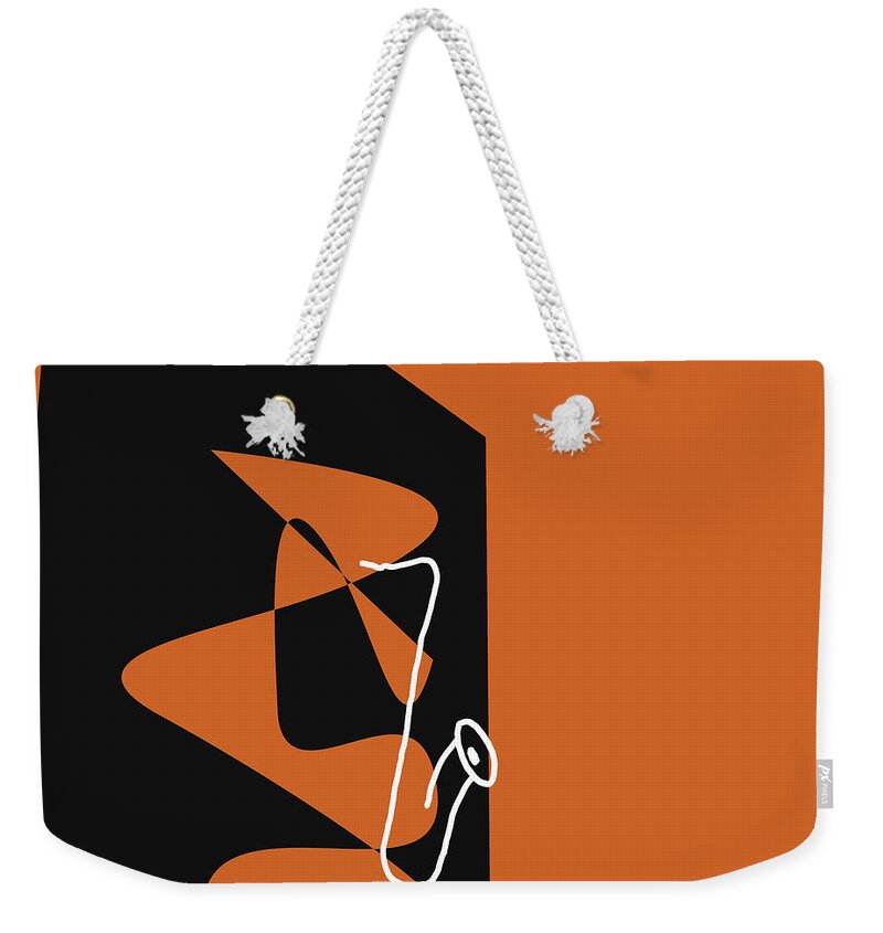 Jazzdabri Weekender Tote Bag featuring the digital art Saxophone in Orange by David Bridburg