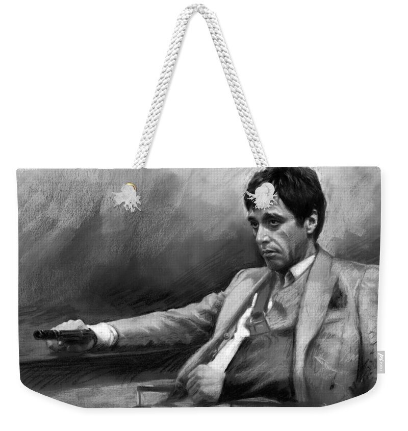Al Pacino Weekender Tote Bag featuring the pastel Scarface 2 by Ylli Haruni