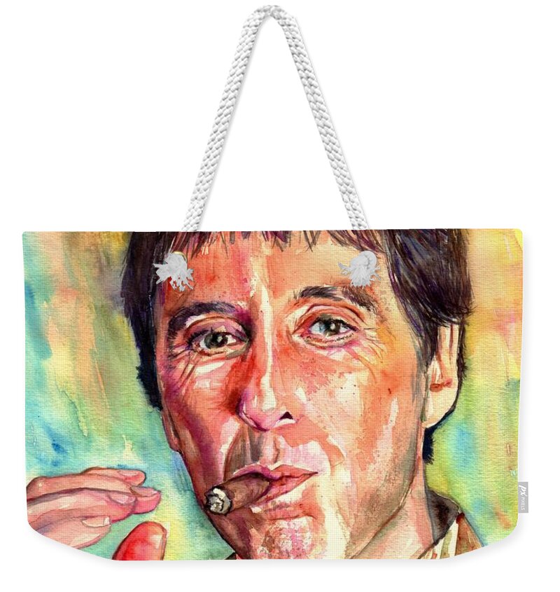 Al Pacino Weekender Tote Bag featuring the painting Scarface by Suzann Sines