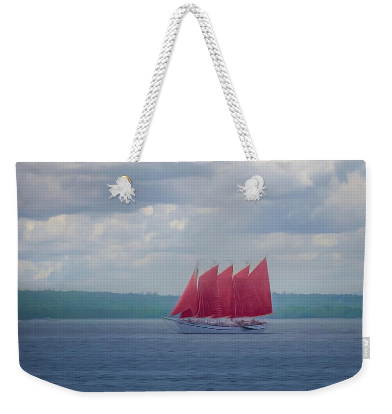 Scarlet Weekender Tote Bag featuring the photograph Scarlet Sails by Elvira Pinkhas