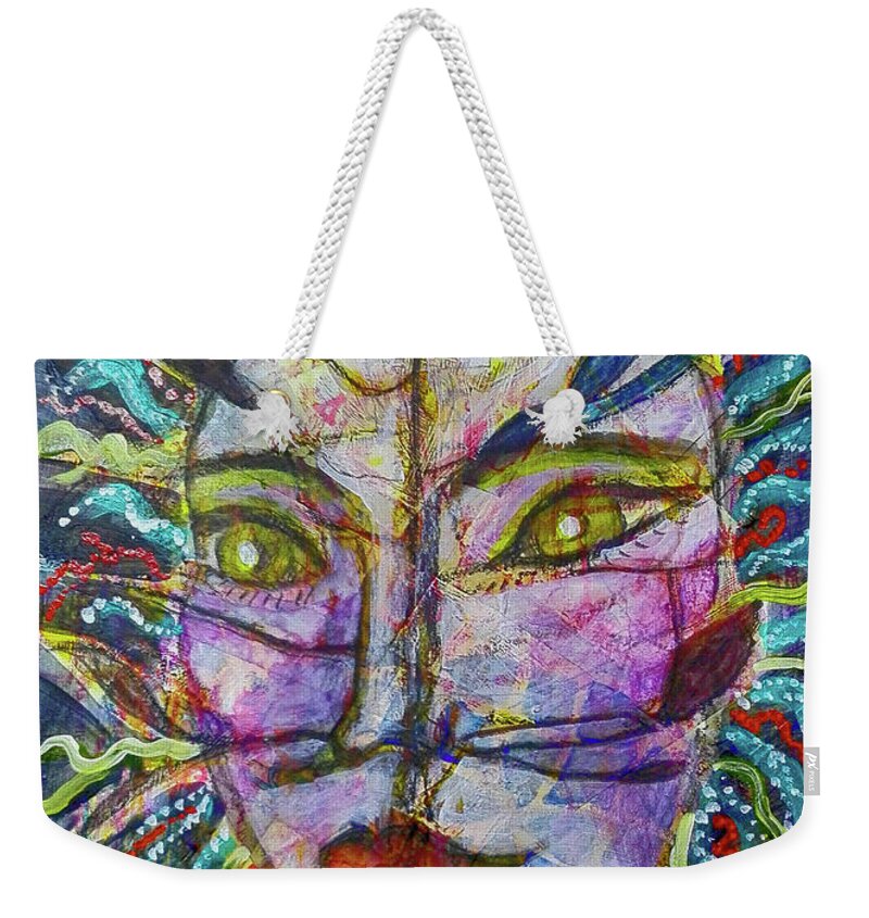 Warrior Weekender Tote Bag featuring the mixed media Scarred Beauty by Mimulux Patricia No