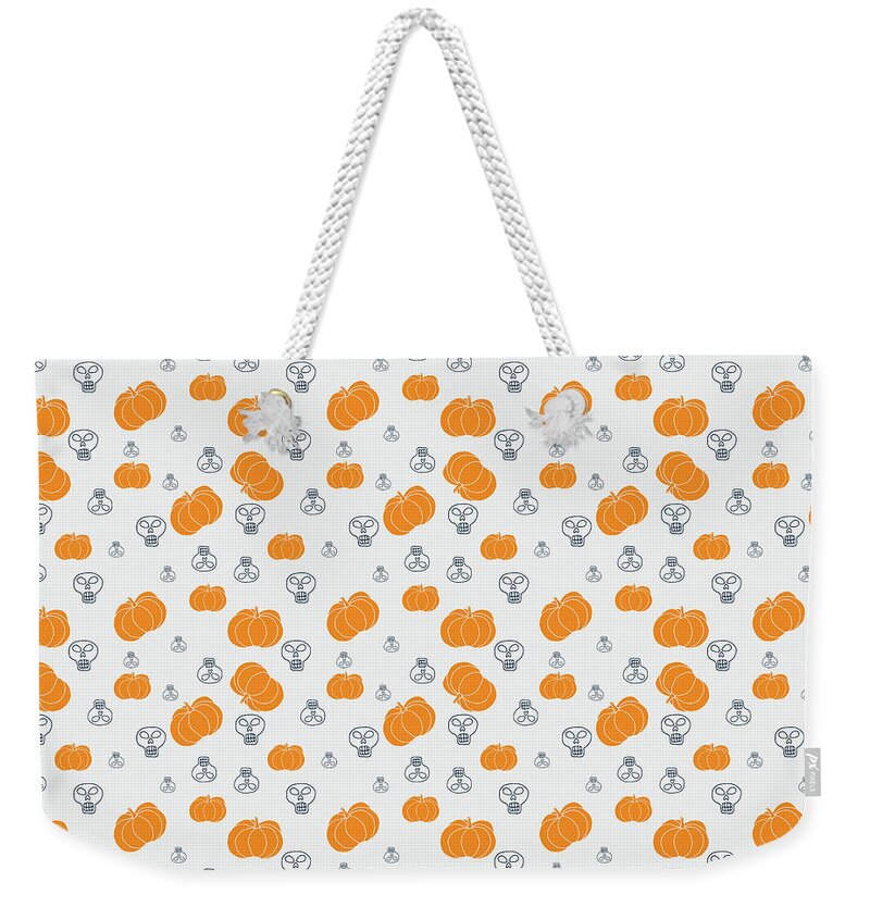 Pumpkin Weekender Tote Bag featuring the tapestry - textile Scary pumpkin by Daria Pakhomova