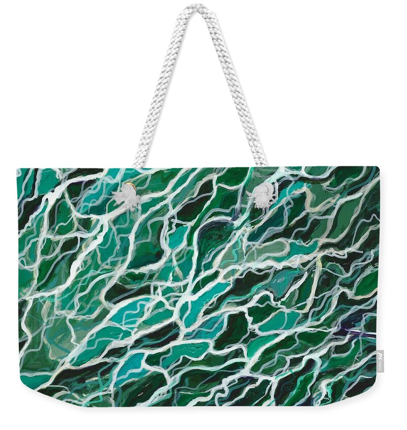 #abstract Weekender Tote Bag featuring the painting Scattered Waves by Allison Constantino