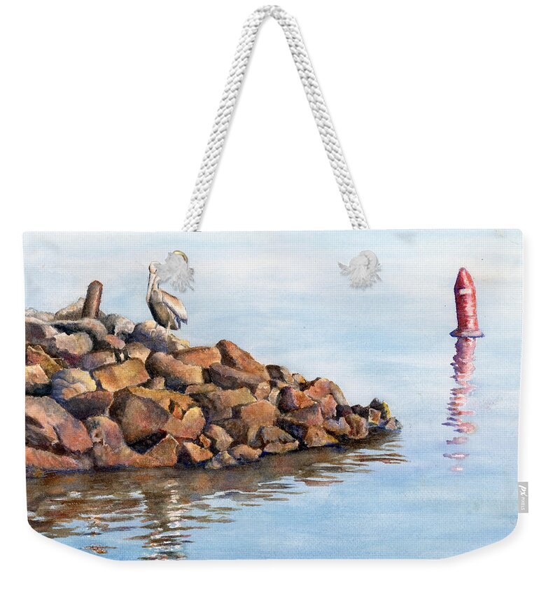 Pelican Weekender Tote Bag featuring the painting Scene on the San Francisco Bay by Wendy Keeney-Kennicutt